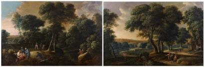 Attribué à Lucas ACHTSCHELLINCK (1629-1699) Paysage forestier avec des personnages...