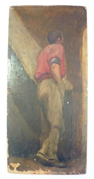 École FRANÇAISE vers 1920 Homme accoudé, Huile sur panneau, 32 x 16 cm.