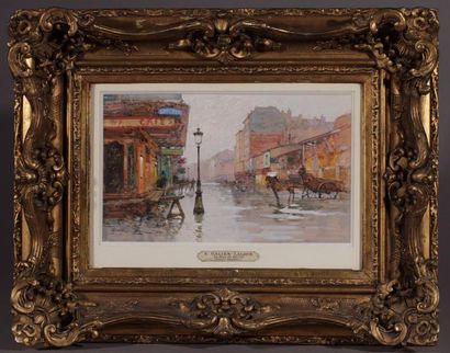 GALIEN-LALOUE (1854-1941) Inondation rue de Bercy, Gouache. 18.5 x 31 cm Expert:...