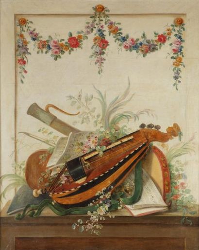 Attribué à Joseph LERICHE (c.1738-c.1812), Nature Morte aux Instruments de Musique,Paire...