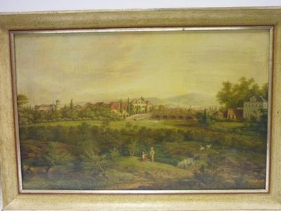 Ecole XIXème, Paysage aux Enfants, huile sur toile, signature Beer 1839, 38 x 59...