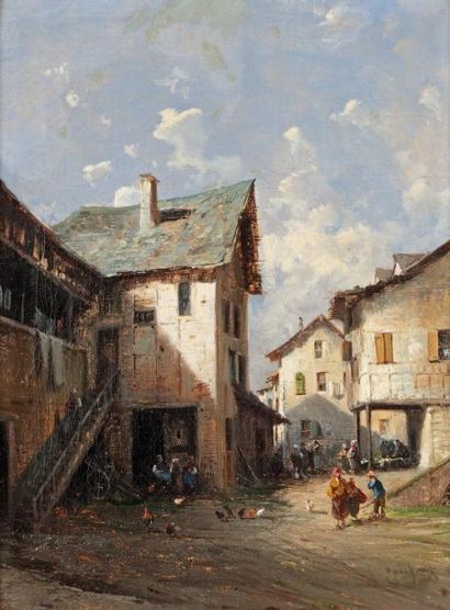 Alfred GODCHAUX (1835-1895), Vues de village du Pays Basque, paire d'huiles sur toile,...