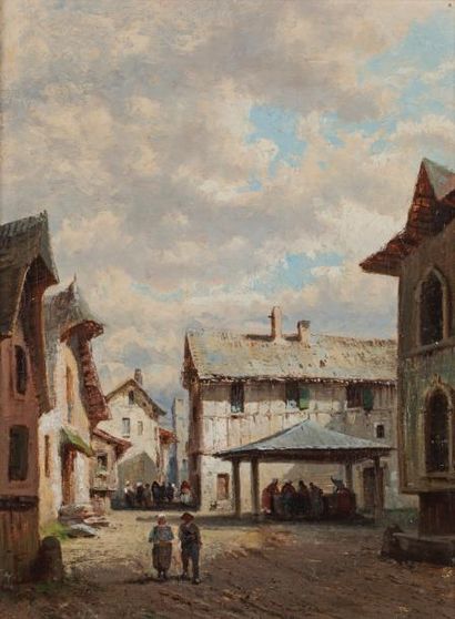 Alfred GODCHAUX (1835-1895), Vues de village du Pays Basque, paire d'huiles sur toile,...