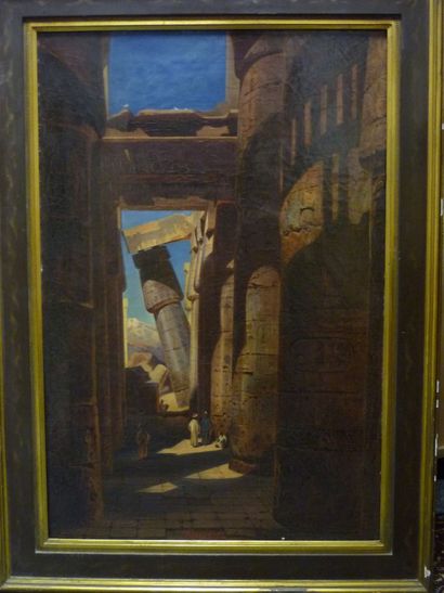 Ecole ALLEMANDE fin XIXème-début Xxème, Vue d'un Temple égyptien , huile sur toile,...