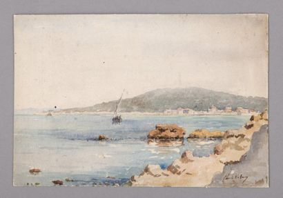 Paul VALERY (1871-1945), Vue de Méditerranée, aquarelle signée, 16 x 23 cm