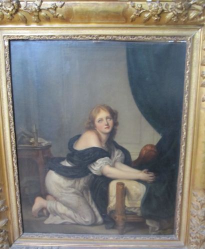 null Ecole FRANCAISE XVIIIème, Jeune femme en prière, huile sur toile, 86 x 74cm...