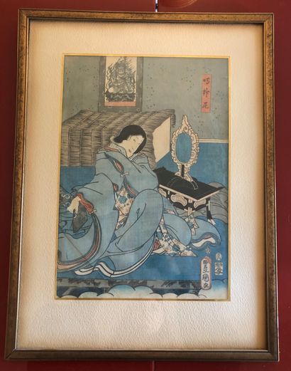 TOYOKUNI III (1786-1865). Geisha dans un...