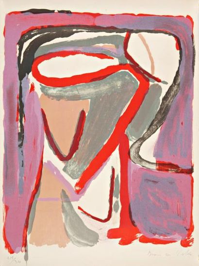 Bram VAN VELDE (1895-1981) Composition rouge, lithographie signée et n° 215 /300