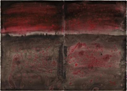 TANG HAYWEN (1927-1991) Diptyque rouge, acrylique sur papier, 70 x 100 cm