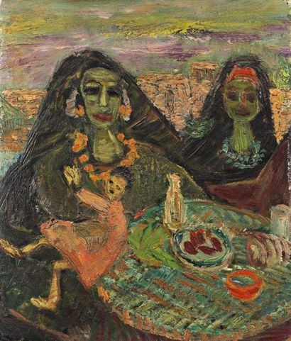 BURCHARD (1908-1964) Femmes Orientales, huile sur panneau, 35 x 30 cm