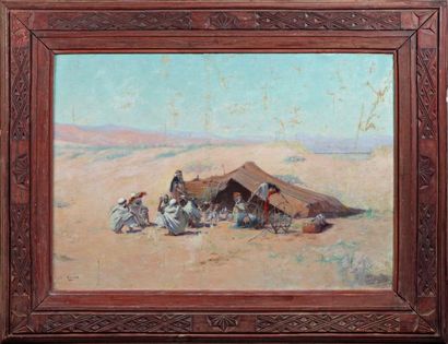 null Eugène GIRARDET (1853-1907), 
Campement touareg,
 toile signée, 
66 x 98 cm....