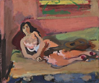 Raymond LEGUEULT (1898-1971) Nue Allongée, toile signée en bas à droite, 46 x 55...