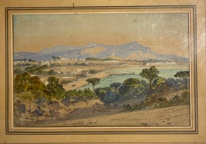 null Louis Amable CRAPELET (1822-1867). View of Naples ? Watercolor and pencil on...