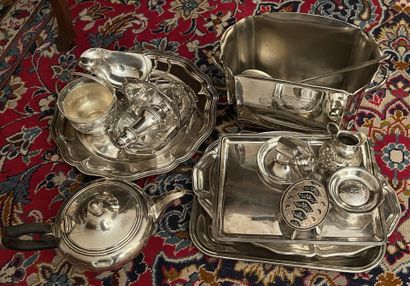 null Large lot of silver-plated metal including dishes, ashtray, flatware, Christofle...
