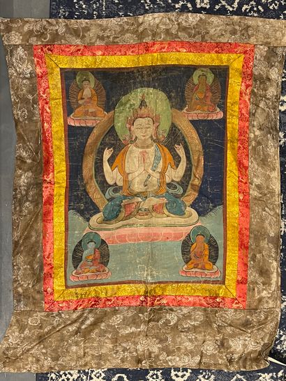 null Tanka. Seated Buddha. Far East. (wear) 96 x 75 cm approx.