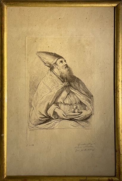 null F BARTOLOZZI after Le GUERCHIN. Saint Nicolas. Engraving. 45.8 x 29.5 cm on...