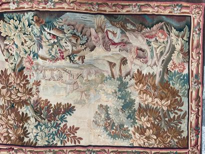 null AUBUSSON. Animated landscape with birds. 19th century (accidents). 117 x 157...
