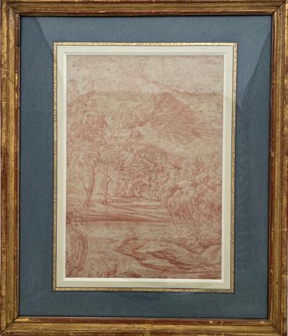 null Italian school, early 17th century. Lively river bank. Sanguine. 27 x 19 cm....