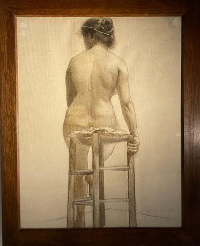 null René DEVILLARIO (1874-1942). Nude study. Pencil on paper, signed lower right....