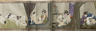 null Japan - Meiji period (1868-1912)
Ink on silk, twelve erotic scenes on silk,...