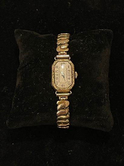 null Watchband, octagonal case in chased 750 mm yellow gold n°398202. Stretchable...