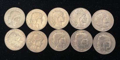 null Ten 20 franc gold coins (worn)