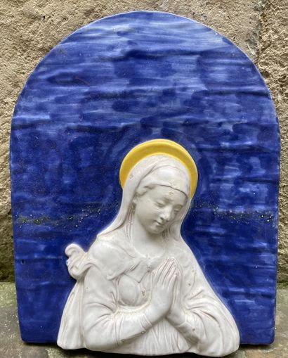 null Italian glazed terracotta relief. Virgin Mary. Mital Impruneta. 20th century....
