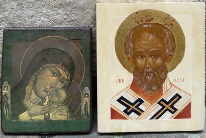 null Enameled icon: Christ. Brass frame. Eastern European work. 26 x 20 cm
Two modern...