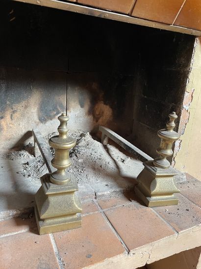 null Two pairs of silvered bronze and gilt bronze andirons. Height: 30 cm and 25...