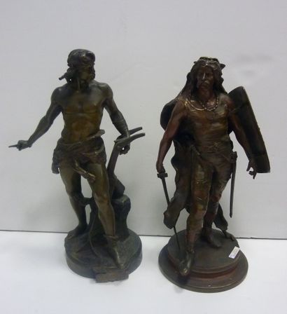 Deux guerriers gaulois, bronze, XIXème....