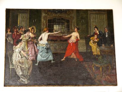 null Ecole XIXème, Duel de femme, huile sur toile. 79 x 111 cm.

