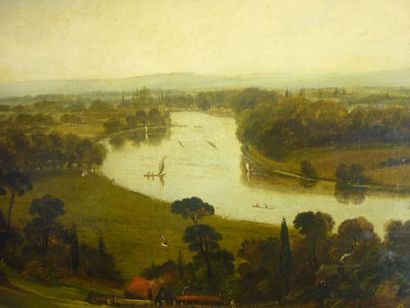 Ecole ANGLAISE (XIXème), Vue de la Tamise de Richmond Terrasse, huile sur toile datée...