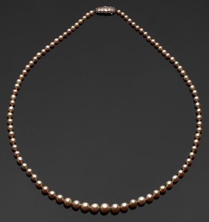 null Collier de 89 perles fines diam. de 3.3 mm à 7.8 mm, fermoir en or jaune serti...