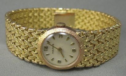 MOVADO Montre bracelet de dame en or, bracelet ruban souple maille paillasson, mouvement...