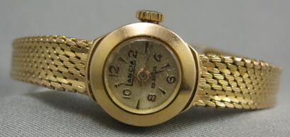 Lancia Montre bracelet de dame en or, cadran rond doré, chiffres arabes, mouvement...