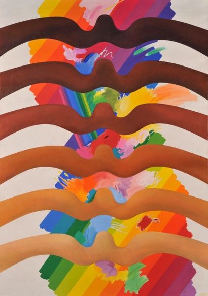 Ilona KESERÜ (née en 1933) «Composition colorée» Huile sur toile signée en bas à...