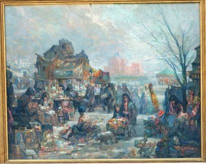 Auguste BROUET Le marché aux puces à Saint Ouen Pastel