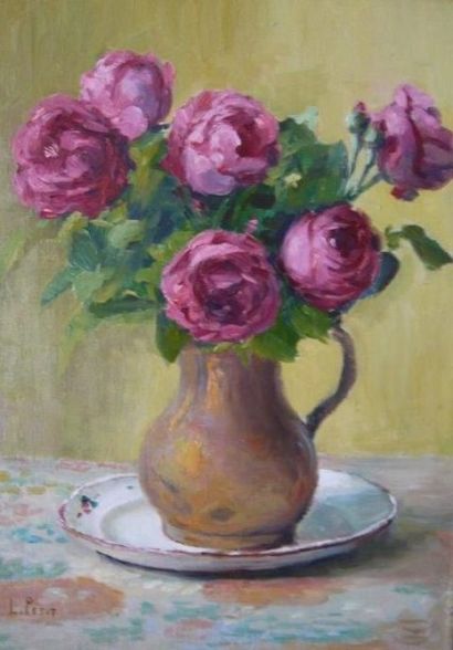Louis PETIT (1864-1937) Bouquet de fleurs dans un vase Huile sur toile Signé «L....