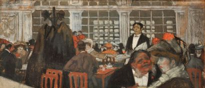 Georges Charles DUFRESNE (1876-1938) Le café à Paris Pastel signé en bas à gauche...