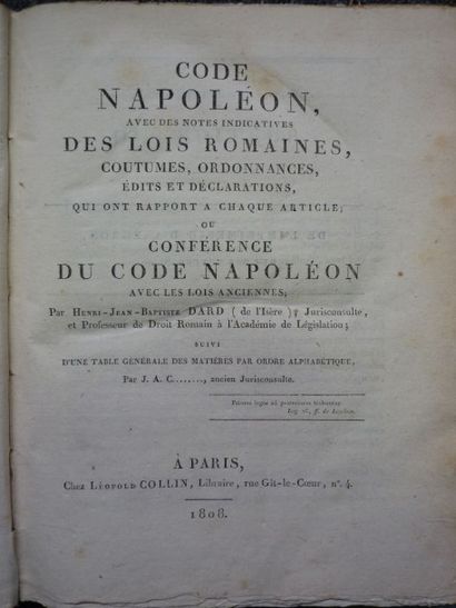 DARD Henri-Jean-Baptiste. Code Napoléon, DARD Henri-Jean-Baptiste. 
Code Napoléon,...