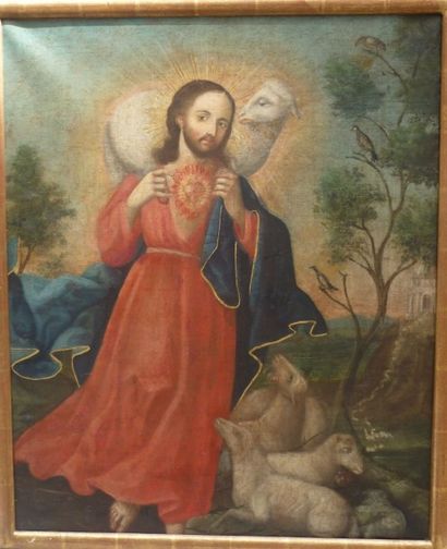 null Ecole Espagnole XVIIème, 

Le Christ en Bon Pasteur, toile, 70 x 60 cm