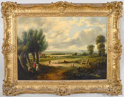 null Ecole anglaise XIXème, 

Paysage, 
toile, 
64 x 91 cm 
Important cadre en bois...