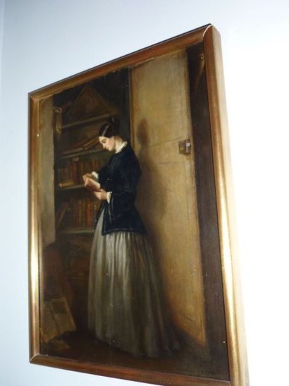null Ecole FRANCAISE XIXème, La Liseuse, toile, env. 45 x 35 cm