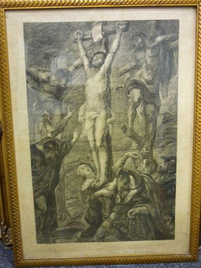 null Ecole Flamande, 

Crucifixion, gravure (déchirure)