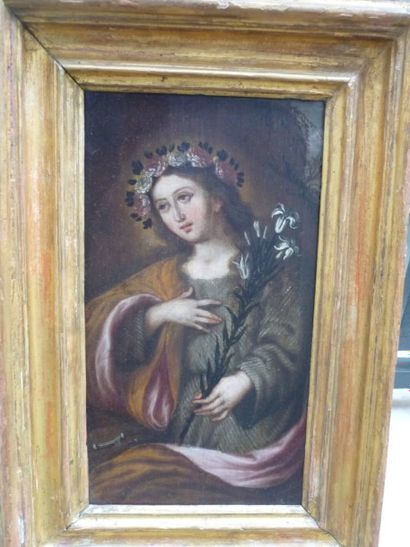 null Ecole Française XVIIIème, 

sainte Catherine, huile sur panneau (restaurati...