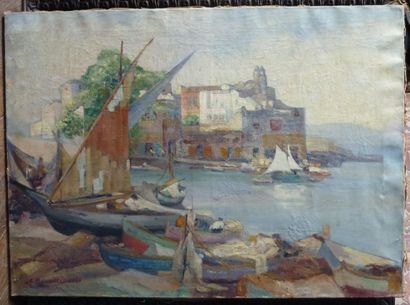 null Ecole Moderne, 

Port en Méditerranée, huile sur toile signé Bennati 1960.
