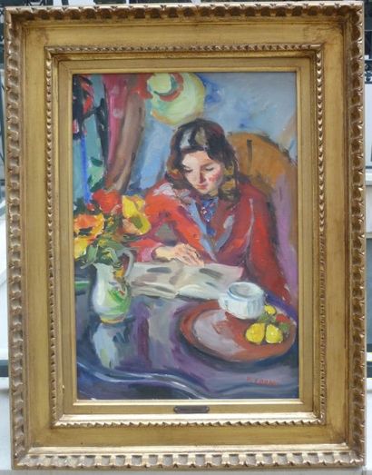 Pierre CORNU (1895-1996), Pierre CORNU (1895-1996), 

femme lisant, huile sur toile...