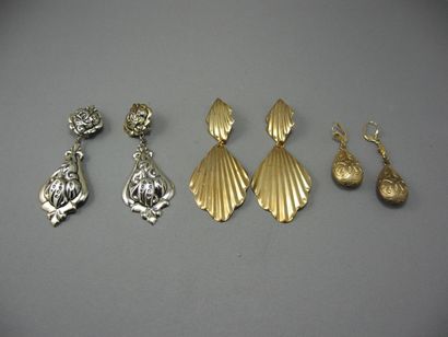 null Lot de 3 paires de Pendants d'Oreilles fantaisie pyriformes, en métal doré pour...