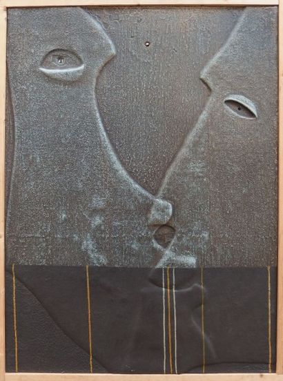 Tanguy FLOT (né en 1948), Tanguy FLOT (né en 1948), Le Baiser, bas relief verticale...