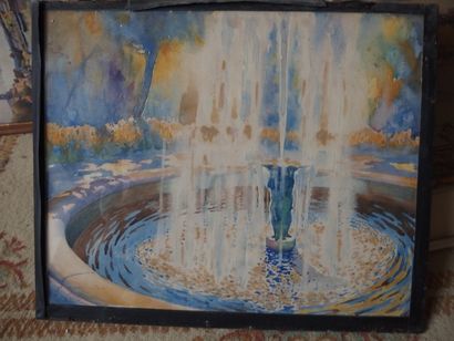 null Ecole MODERNE, fontaine, aquarelle.